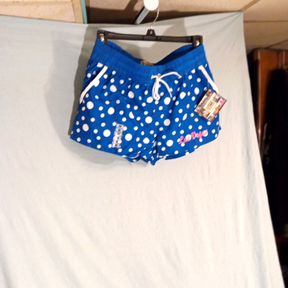 Blue and White Athletic Shorts with Polka Dots